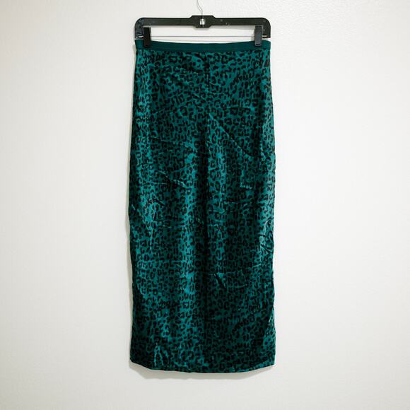 Cami NYC Jessica Skirt Emerald Leopard Print 100% Silk Midi Bias Cut SZ S - Picture 4 of 7